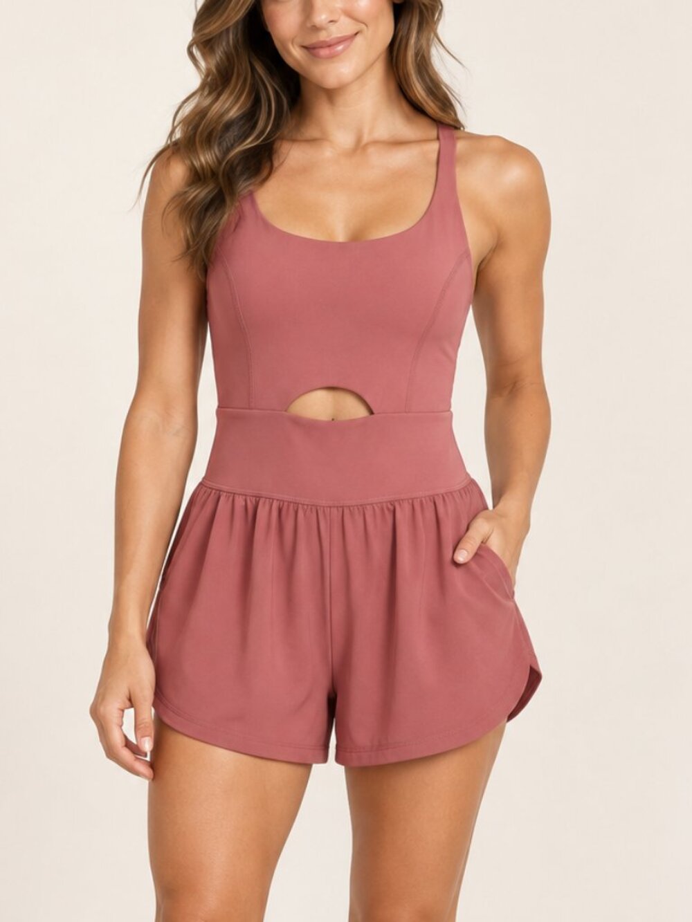 Dusty Rose Athletic Romper XS Built In Shorts Cutout Crossback Tennis Workout